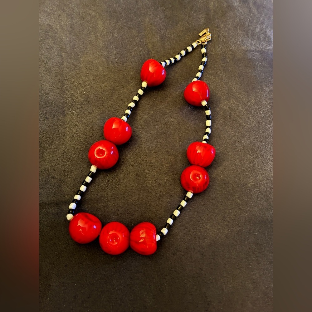 NWOT. Zara Red Beaded Necklace with Cherry-Shaped Resin Pieces. - Picture 6 of 6